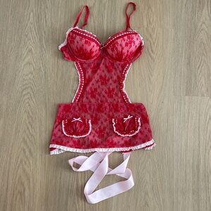 2009 Y2K Vintage Secret Lace Maid Apron Lingerie 34C